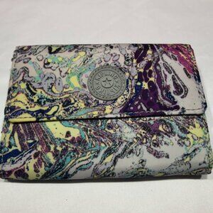 EUC Kipling Pixi Organizer Wallet with a Splash of Purple, Blue and Yellow